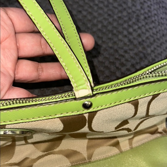 Coach Green and Tan Signature Tote Bag - Picture 6 of 14